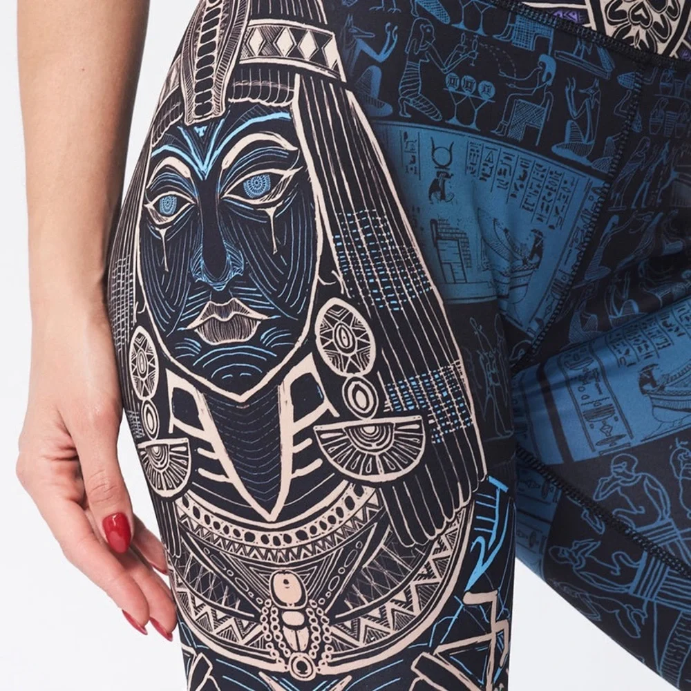 Stylish Blue Patterned Leggings - Picture 4 of 6